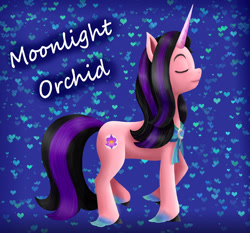 Size: 1920x1790 | Tagged: safe, artist:mesuyoru, imported from derpibooru, oc, oc only, oc:moonlight orchid, pony, unicorn, eyes closed, female, horn, solo, unicorn oc, unshorn fetlocks