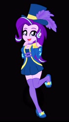 Size: 2736x4846 | Tagged: safe, artist:sarahthefox97, artist:yaya54320bases, imported from derpibooru, starlight glimmer, human, equestria girls, black background, breasts, cleavage, clothes, clothes swap, female, hat, simple background, socks, solo, thigh highs, top hat