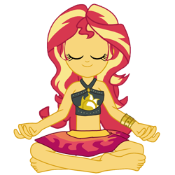 Size: 3333x3333 | Tagged: safe, artist:chrismc373, imported from derpibooru, sunset shimmer, human, equestria girls, bare shoulders, clothes, female, lotus position, meditation, simple background, sleeveless, smiling, solo, swimsuit, transparent background