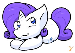 Size: 483x341 | Tagged: safe, artist:zutcha, imported from derpibooru, rarity, pony, unicorn, :3, female, looking at you, lying down, mare, simple background, solo, white background