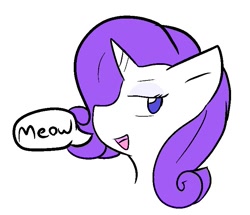 Size: 739x636 | Tagged: safe, artist:zutcha, imported from derpibooru, rarity, pony, unicorn, female, lidded eyes, mare, meow, no pupils, open mouth, open smile, profile, raricat, simple background, smiling, solo, white background