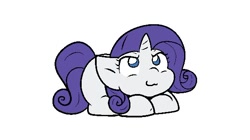 Size: 600x335 | Tagged: safe, artist:zutcha, imported from derpibooru, rarity, pony, unicorn, :3, female, lying down, mare, ponyloaf, prone, simple background, solo, white background