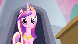 Size: 1920x1080 | Tagged: safe, imported from derpibooru, screencap, princess cadance, queen chrysalis, alicorn, pony, a canterlot wedding, season 2, fake cadance, female, frown, looking at you, mare, multicolored mane, multicolored tail, reaction image, solo, tail