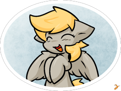 Size: 878x659 | Tagged: safe, artist:zutcha, imported from derpibooru, derpy hooves, pegasus, pony, eyes closed, female, mare, open mouth, open smile, simple background, smiling, solo, transparent background