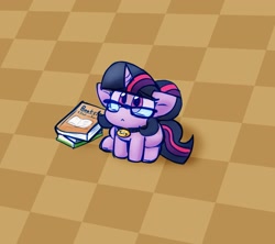 Size: 1931x1717 | Tagged: safe, alternate version, artist:zutcha, imported from derpibooru, sci-twi, twilight sparkle, pony, unicorn, book, female, glasses, mare, sitting, smol, solo