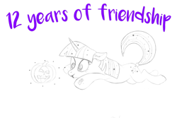 Size: 2048x1365 | Tagged: safe, artist:erkints, imported from derpibooru, twilight sparkle, pony, unicorn, birthday, fangs, female, floppy ears, halloween, holiday, jack-o-lantern, mlp fim's twelfth anniversary, monochrome, pumpkin, simple background, sketch, solo, text, unicorn twilight, white background