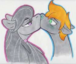 Size: 1200x1023 | Tagged: safe, artist:omnifelpur, imported from derpibooru, octavia melody, oc, earth pony, pony, bust, canon x oc, earth pony oc, kiss on the lips, kissing, traditional art