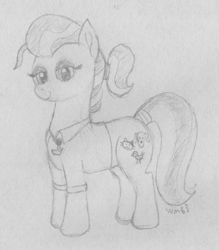 Size: 1609x1840 | Tagged: safe, artist:wapamario63, imported from ponybooru, doctor fauna, earth pony, pony, clothes, female, looking at you, mare, monochrome, ponytail, shirt, sketch, solo, traditional art