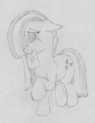 Size: 1423x1848 | Tagged: safe, artist:wapamario63, imported from ponybooru, marble pie, earth pony, pony, cute, female, letter, marblebetes, mare, monochrome, raised hoof, raised leg, shy, sketch, solo, traditional art