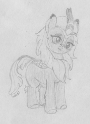 Size: 1585x2184 | Tagged: safe, artist:wapamario63, imported from ponybooru, cinder glow, summer flare, kirin, cinder glow is not amused, female, mare, monochrome, sketch, solo, standing, traditional art