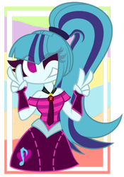 Size: 1280x1829 | Tagged: safe, artist:scridley-arts, imported from derpibooru, sonata dusk, human, equestria girls, double peace sign, female, one eye closed, peace sign, solo, wink