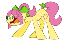 Size: 1280x857 | Tagged: safe, artist:scridley-arts, imported from derpibooru, earth pony, pony, angry, bow, eye clipping through hair, female, g5, hair bow, mare, open mouth, ponytail, posey (g5), posey can't catch a break, simple background, solo, tail, tail bow, transparent background