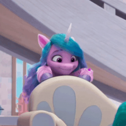 Size: 400x400 | Tagged: safe, imported from derpibooru, screencap, hitch trailblazer, izzy moonbow, earth pony, pony, unicorn, spoiler:my little pony: make your mark chapter 2, spoiler:myms01e08, animated, behaving like a cat, cropped, cute, female, g5, gif, have you seen this dragon?, i watch it for the ears, izzybetes, male, mare, my little pony: make your mark, my little pony: make your mark chapter 2, offscreen character, out of context, solo focus, stallion
