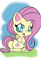 Size: 1668x2388 | Tagged: safe, artist:php156, imported from derpibooru, fluttershy, pegasus, pony, my little pony: pony life, blushing, butt, chibi, flutterbutt, g4.5, looking at you, looking back, open mouth, plot, tail, tail aside