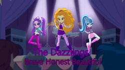 Size: 1920x1080 | Tagged: safe, edit, edited screencap, imported from derpibooru, screencap, adagio dazzle, aria blaze, princess celestia, princess luna, sonata dusk, human, equestria girls, rainbow rocks, album, album cover, bare shoulders, evil, principal celestia, single, sleeveless, the dazzlings, trio, vice principal luna, welcome to the show, youtube link