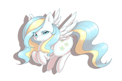 Size: 1800x1200 | Tagged: safe, artist:jmocha0701, imported from derpibooru, oc, oc only, oc:sky sherbet, pegasus, pony, eye clipping through hair, female, flying, hooves to the chest, looking at you, mare, pegasus oc, simple background, solo, white background