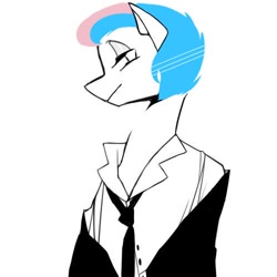 Size: 500x500 | Tagged: safe, artist:rangbi, imported from derpibooru, oc, oc only, oc:blue chewings, anthro, business suit, bust, clothes, long neck, looking sideways, necktie, shirt, simple background, solo, white background