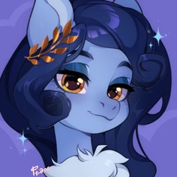 Size: 1372x1372 | Tagged: safe, artist:fedos, imported from derpibooru, oc, oc only, oc:tundra, pony, blue coat, blue mane, bust, female, laurel wreath, mare, solo, yellow eyes