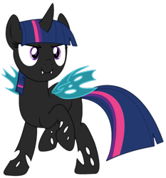 Size: 1251x1343 | Tagged: safe, artist:klewgcg, artist:twilyisbestpone, imported from derpibooru, twilight sparkle, changeling, base used, changelingified, fangs, female, raised hoof, simple background, solo, species swap, transparent background, twiling