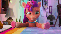 Size: 1273x716 | Tagged: safe, imported from derpibooru, screencap, sunny starscout, earth pony, pony, spoiler:my little pony: make your mark chapter 2, spoiler:myms01e07, animated, argyle starshine, bed, cute, easel, female, floppy ears, g5, heart, hoof done it?, hoof heart, i watch it for the ears, lamp, mare, my little pony: make your mark, my little pony: make your mark chapter 2, picture frame, sad, sadorable, sigh, sunnybetes, underhoof, upside-down hoof heart