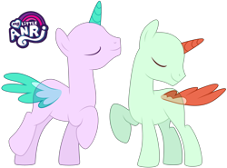 Size: 3716x2748 | Tagged: safe, artist:emperor-anri, imported from derpibooru, oc, oc only, alicorn, pony, alicorn oc, bald, base, duo, horn, male, raised hoof, simple background, stallion, transparent background, wings