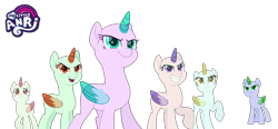 Size: 3500x1617 | Tagged: safe, artist:emperor-anri, imported from derpibooru, oc, oc only, alicorn, pony, alicorn oc, bald, base, eyelashes, female, grin, group, horn, mare, simple background, smiling, transparent background, wings