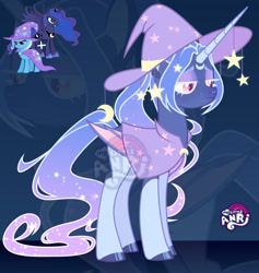 Size: 1280x1352 | Tagged: safe, artist:emperor-anri, imported from derpibooru, princess luna, trixie, oc, alicorn, bat pony, bat pony alicorn, pony, unicorn, bat wings, clothes, female, hat, hoof polish, horn, magical lesbian spawn, mare, offspring, parent:princess luna, parent:trixie, wings, witch hat, zoom layer