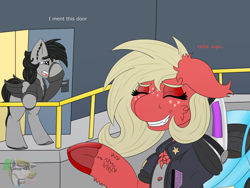 Size: 1600x1200 | Tagged: safe, artist:gray star, imported from derpibooru, oc, oc only, oc:nightingale, oc:scarlet star, cyborg, earth pony, pegasus, pony, butt freckles, chest fluff, clothes, cyberpunk, ear fluff, ear piercing, female, fluffy, freckles, glasses, jacket, leather, leather jacket, male, mare, nighthaze, piercing, simple background, solo, trans female, transgender, transgender oc, transparent background, unshorn fetlocks