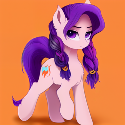 Size: 1024x1024 | Tagged: safe, imported from derpibooru, oc, oc only, earth pony, pony, ai content, ai generated, female, generator:pony diffusion v1, generator:stable diffusion, looking at you, mare, not starlight glimmer, prompter:siber, smiling, solo, walking