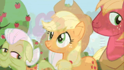 Size: 1280x720 | Tagged: safe, imported from derpibooru, screencap, apple bloom, applejack, big macintosh, fluttershy, granny smith, pinkie pie, earth pony, pegasus, pony, season 2, the super speedy cider squeezy 6000, animated, apple, apple tree, applejack's hat, cider, cowboy hat, fence, hat, i didn't learn anything, sound, tree, webm