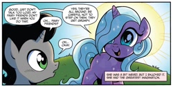 Size: 1242x630 | Tagged: safe, artist:brendahickey, idw, imported from derpibooru, king sombra, radiant hope, crystal pony, pony, unicorn, fiendship is magic, spoiler:comic, colt, dialogue, duo, female, filly, foal, g4, male, official comic, younger