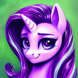 Size: 1024x1024 | Tagged: safe, imported from derpibooru, starlight glimmer, pony, unicorn, ai content, ai generated, bust, cute, female, generator:pony diffusion v1, generator:stable diffusion, glimmerbetes, looking at you, mare, portrait, prompter:siber, smiling, smiling at you, solo