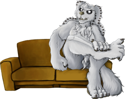 Size: 2010x1593 | Tagged: safe, alternate version, artist:jamescorck, imported from derpibooru, oc, oc:movie slate, anthro, diamond dog, digitigrade anthro, hengstwolf, hybrid, werewolf, couch, diamond dog oc, diamond dogified, glowing, glowing eyes, hybrid oc, paw pads, paws, simple background, sitting, solo, species swap, toe beans, transparent background, underpaw, wiggling toes