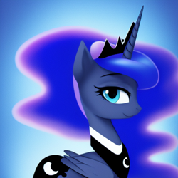 Size: 1024x1024 | Tagged: safe, editor:dovakkins, imported from derpibooru, princess luna, alicorn, pony, ai content, ai generated, crown, female, g4, generator:purplesmart.ai, generator:stable diffusion, jewelry, mare, regalia, simple background, solo