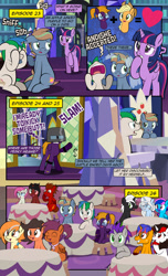 Size: 1920x3168 | Tagged: safe, artist:alexdti, imported from derpibooru, applejack, twilight sparkle, oc, oc:brainstorm (alexdti), oc:freako, oc:purple creativity, oc:slide fortissimo, oc:star logic, oc:vee, alicorn, earth pony, pegasus, pony, unicorn, comic:quest for friendship, ^^, comic, crying, dialogue, ears back, earth pony oc, eyes closed, female, folded wings, freckles, glasses, grammar error, grin, gritted teeth, heart, high res, hooves, hooves on face, horn, lidded eyes, male, mare, nose in the air, one ear down, onomatopoeia, open mouth, open smile, pegasus oc, question mark, raised eyebrow, raised hoof, sitting, smiling, speech bubble, stallion, standing, teeth, twilight sparkle (alicorn), two toned mane, unicorn oc, volumetric mouth, wall of tags, wings, yelling