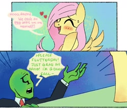 Size: 1676x1453 | Tagged: safe, artist:over-the-maginot, artist:overthemaginot, imported from derpibooru, fluttershy, oc, oc:anon, human, pegasus, pony, blushing, cliff, cliffhanger, comic, female, greentext, male, mare, text