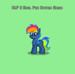 Size: 393x388 | Tagged: safe, imported from derpibooru, rainbow dash, demon, demon pony, pegasus, pony, pony town, secrets and pies, bat wings, blank flank, cute, cute little fangs, evil pie hater dash, fangs, female, green background, simple background, solo, wings