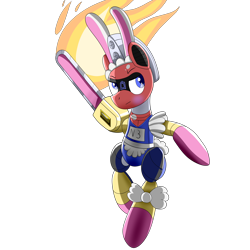 Size: 5000x5000 | Tagged: safe, artist:trackheadtherobopony, imported from derpibooru, oc, oc:trackhead, pony, robot, robot pony, apron, blushing, bunny ears, chainsaw, clothes, costume, fire, maid, one-piece swimsuit, simple background, solo, sukumizu, swimsuit, transparent background