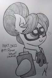 Size: 1994x2942 | Tagged: safe, artist:iceflower99, imported from derpibooru, raven, chest fluff, clipboard, ear fluff, glasses, inktober, inktober 2022, monochrome, solo, traditional art