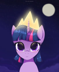 Size: 1280x1572 | Tagged: safe, artist:nnaly, imported from derpibooru, twilight sparkle, pony, crown, female, g4, jewelry, mare, moon, night, regalia, smiling, solo