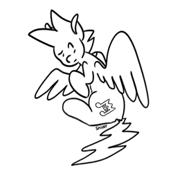 Size: 2000x2000 | Tagged: safe, artist:shiiiny, imported from derpibooru, zipp storm, pegasus, pony, backwards cutie mark, concerned, cutie mark swap, digital art, female, g5, mare, monochrome, pipp petals' cutie mark, ponytober, raised eyebrow, signature, simple background, sitting, sketch, solo, spread wings, white background, wings