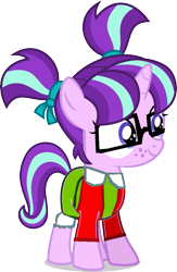 Size: 723x1106 | Tagged: safe, editor:crisx284, imported from derpibooru, starlight glimmer, clothes, el chavo del 8, female, filly, filly starlight glimmer, glasses, la chilindrina, simple background, solo, transparent background, younger