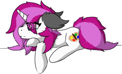 Size: 5142x3141 | Tagged: safe, artist:skylarpalette, imported from derpibooru, oc, oc only, oc:skylar palette, pony, unicorn, crying, crying inside, crying on the outside, female, horn, looking down, lying down, mare, messy hair, messy mane, sad, simple background, simple shading, solo, transparent background, unkempt mane, vent art