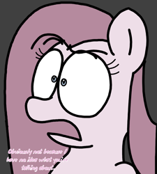 Size: 1275x1414 | Tagged: safe, artist:professorventurer, imported from derpibooru, pinkie pie, series:ask pippamena, creepypasta, dumbfounded, female, mare, pinkamena diane pie, solo