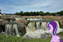 Size: 950x635 | Tagged: safe, artist:jaredking779, artist:slb94, imported from derpibooru, starlight glimmer, pony, unicorn, butt, female, irl, looking down, mare, photo, plot, ponies in real life, sioux falls, sitting, solo, south dakota, water, waterfall