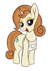 Size: 1282x1770 | Tagged: safe, artist:wapamario63, imported from ponybooru, cinnamon chai, pony, unicorn, apron, bedroom eyes, clothes, colored, cute, female, flat colors, looking at you, mare, open mouth, simple background, solo, transparent background