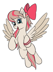 Size: 1456x1980 | Tagged: safe, artist:wapamario63, imported from ponybooru, angel wings, pegasus, pony, belly button, bow, colored, cute, female, flat colors, flying, hair bow, mare, open mouth, simple background, solo, spread wings, transparent background, wings