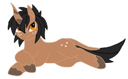 Size: 1432x896 | Tagged: safe, artist:kurogetsuouji, imported from derpibooru, oc, oc only, oc:gentle embers, kirin, butt freckles, freckles, horn, kirin oc, lying down, male, simple background, solo, stallion, white background