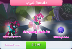 Size: 1266x858 | Tagged: safe, imported from derpibooru, pinkie pie, changedling, changeling, bundle, changelingified, costs real money, english, female, gameloft, horn, insect wings, magic coins, mushroom, numbers, official, pinkling, sale, species swap, text, wings