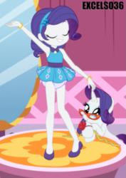 Size: 661x935 | Tagged: safe, artist:excelso36, imported from derpibooru, part of a set, rarity, human, pony, unicorn, equestria girls, armpits, arms in the air, carousel boutique, clothes, commission, cute, diaper, diaper fetish, dress, eyes closed, fetish, glasses, grin, hands in the air, human ponidox, legs, modeling, non-baby in diaper, pincushion, platform, raribetes, rarity peplum dress, rarity's glasses, self paradox, self ponidox, shoes, skirt, sleeveless, sleeveless dress, smiling, younger